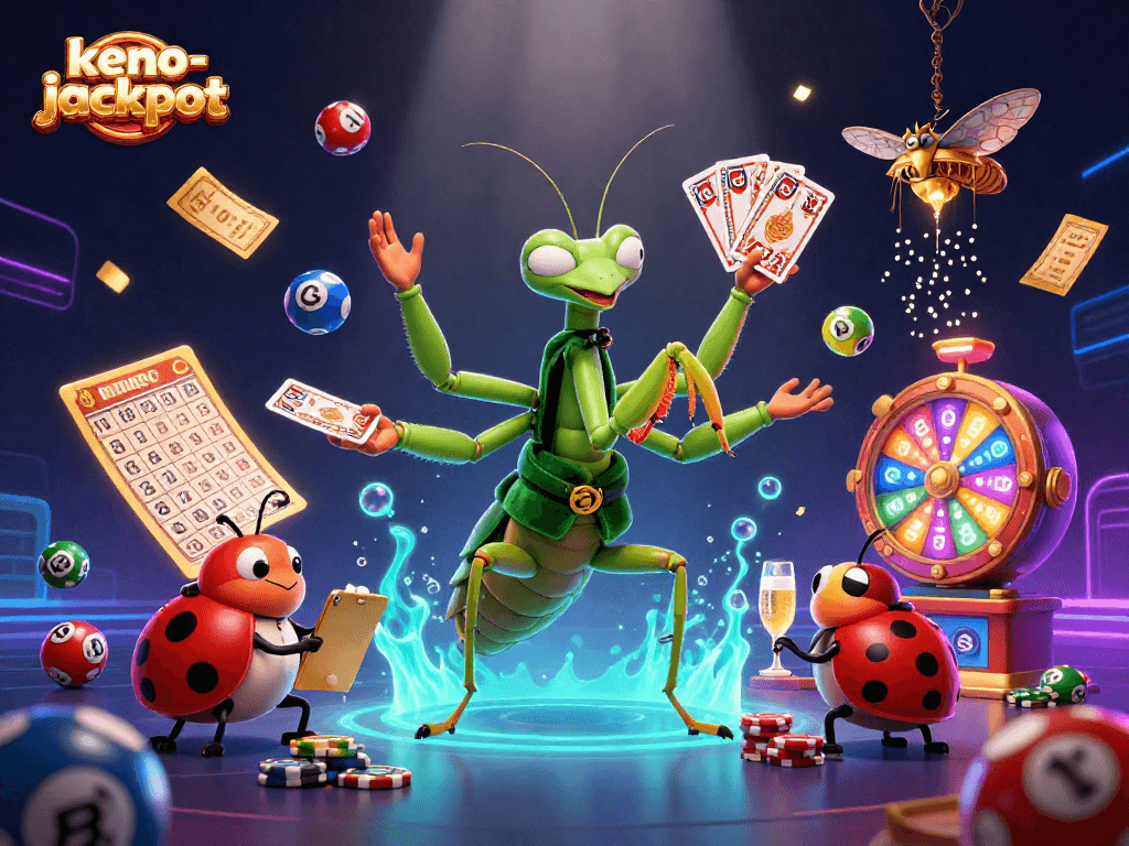 Experience thrilling keno-jackpot action with vibrant gaming elements in this lively casino illustration.