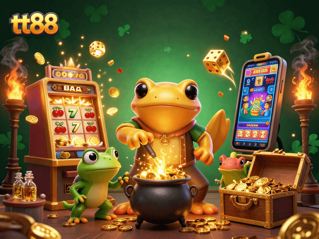 Experience thrilling jackpots at tt88 with a vibrant scene of alchemists and casino treasures