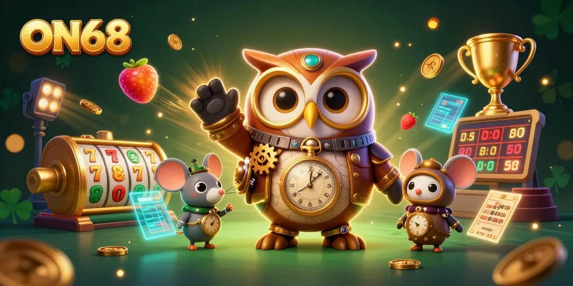Experience thrilling gaming action at ON68 featuring captivating characters and vibrant casino elements.