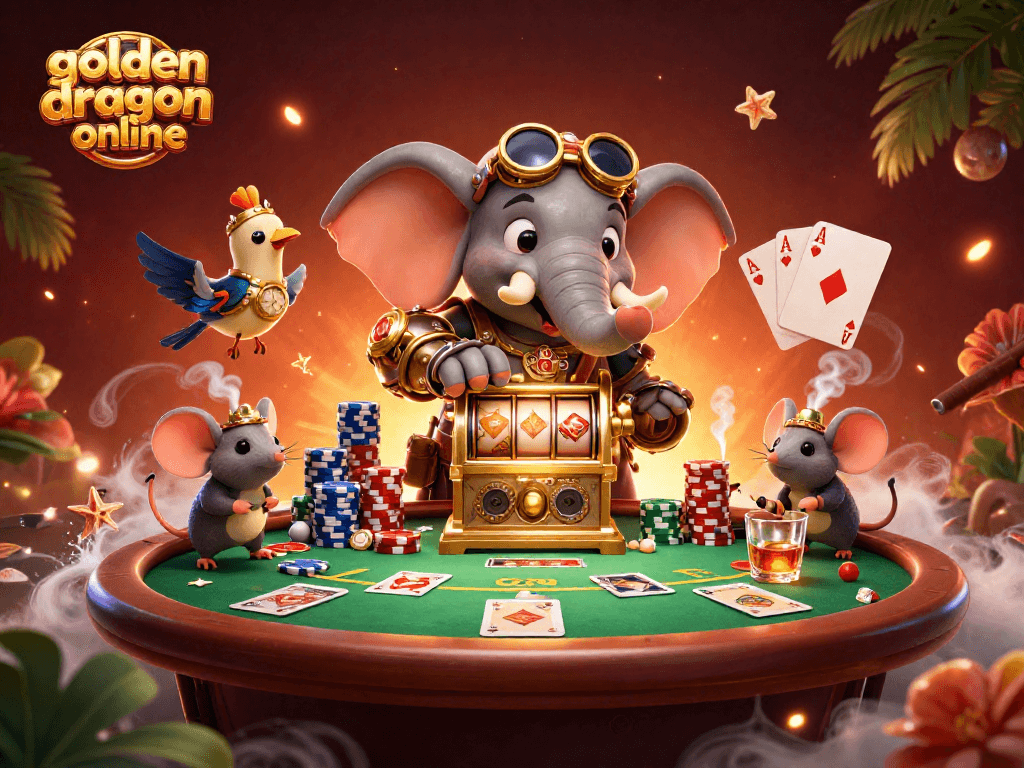 Experience the thrill of golden dragon online with a whimsical steampunk setting featuring an elephant engineer.
