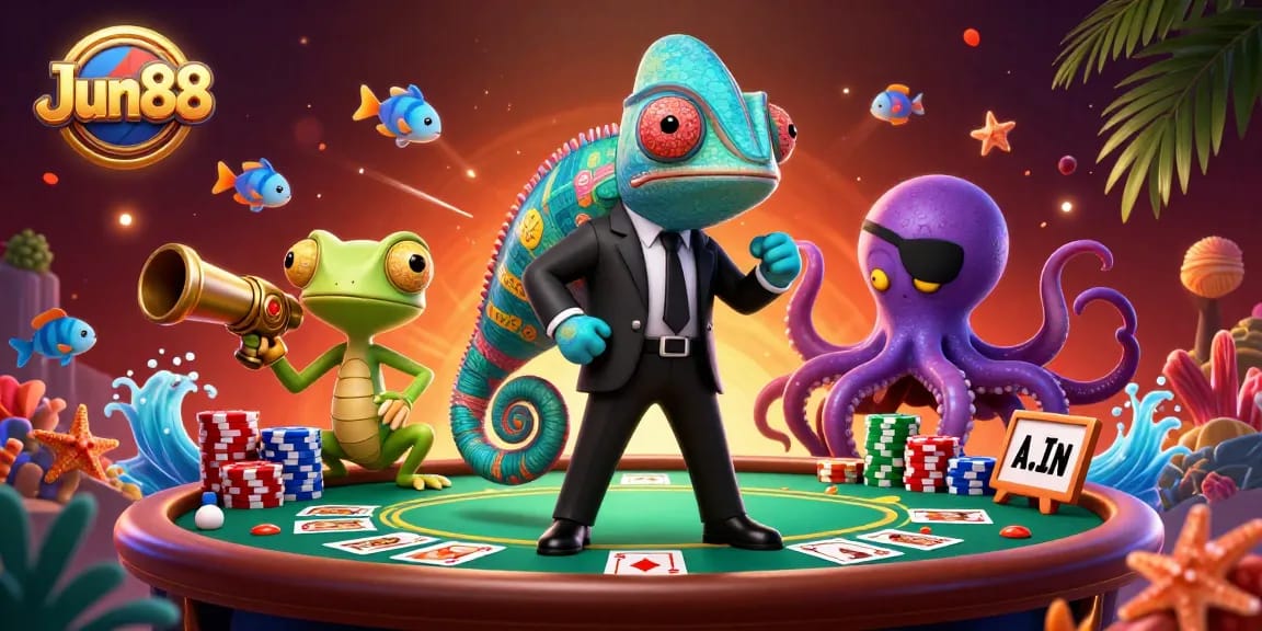 Join the excitement of Jun88's underwater gaming scene with vibrant characters and dynamic elements.