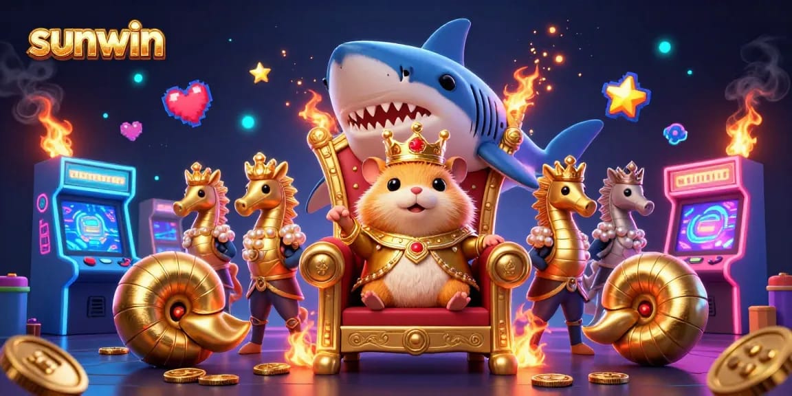 Experience the excitement of sunwin with vibrant 3D gaming elements in a lively casino scene.