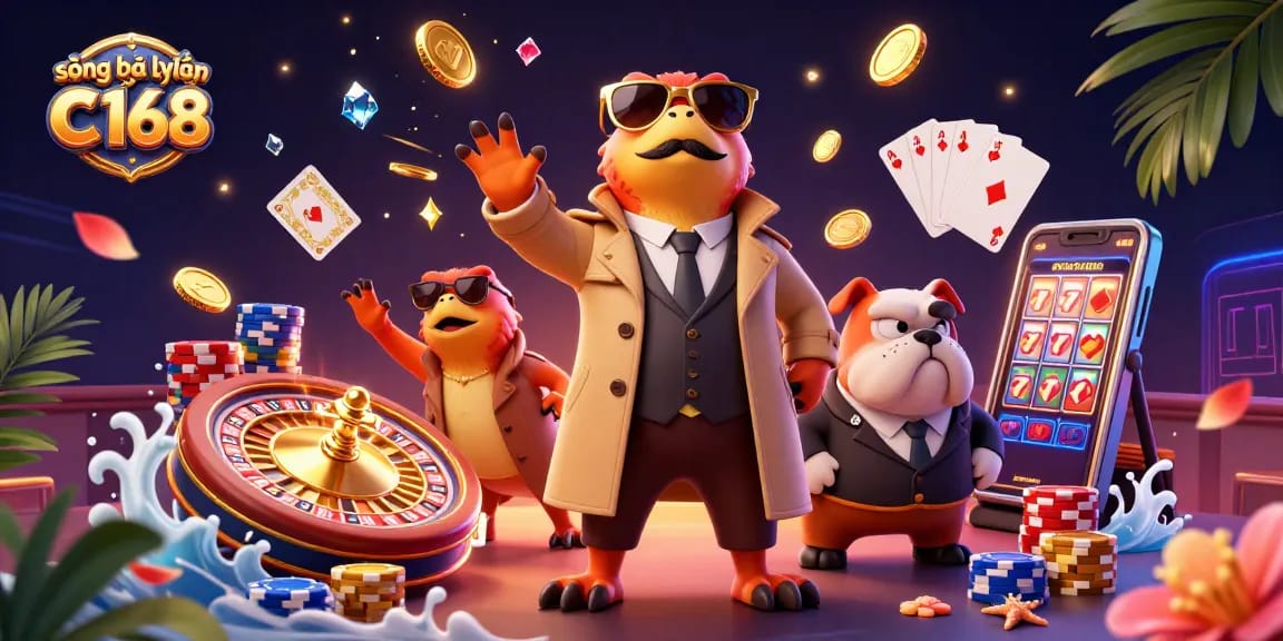 Experience the excitement of sòng bài trực tuyến C168 with animated 3D raptors in a vibrant casino scene.