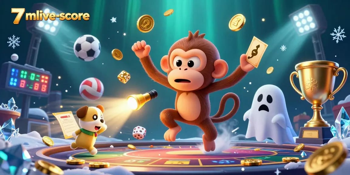 Engage with 7mlive-score as the monkey juggles coins and cards in a haunted casino.