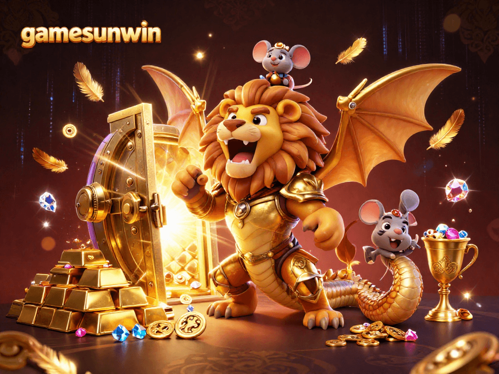 Experience gamesunwin's thrilling jackpot adventures with a victorious chimera and treasure galore.
