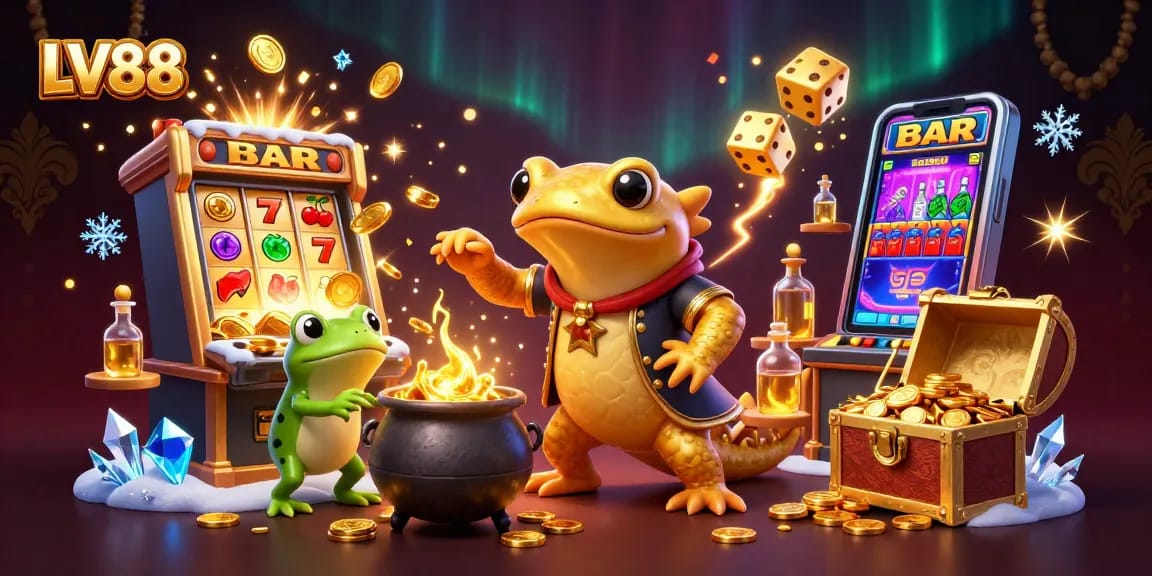 Experience thrilling gameplay at LV88 with golden salamanders and vibrant casino elements.