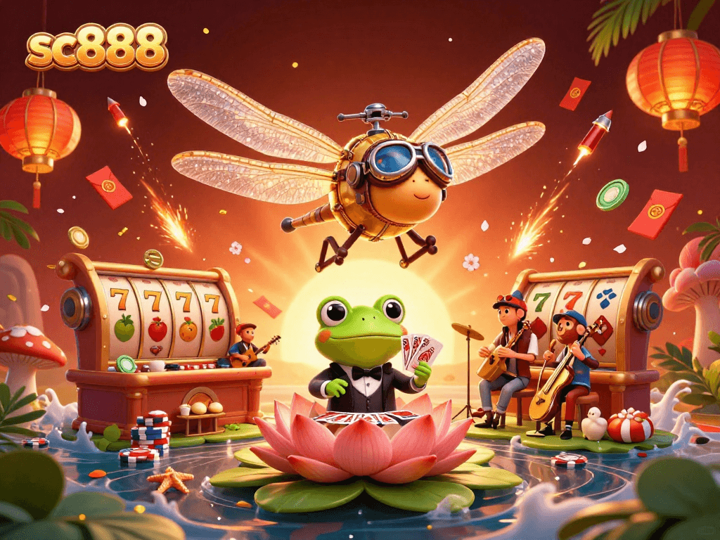Experience excitement at sc888 with a lively dragonfly pilot and frog croupier scene.