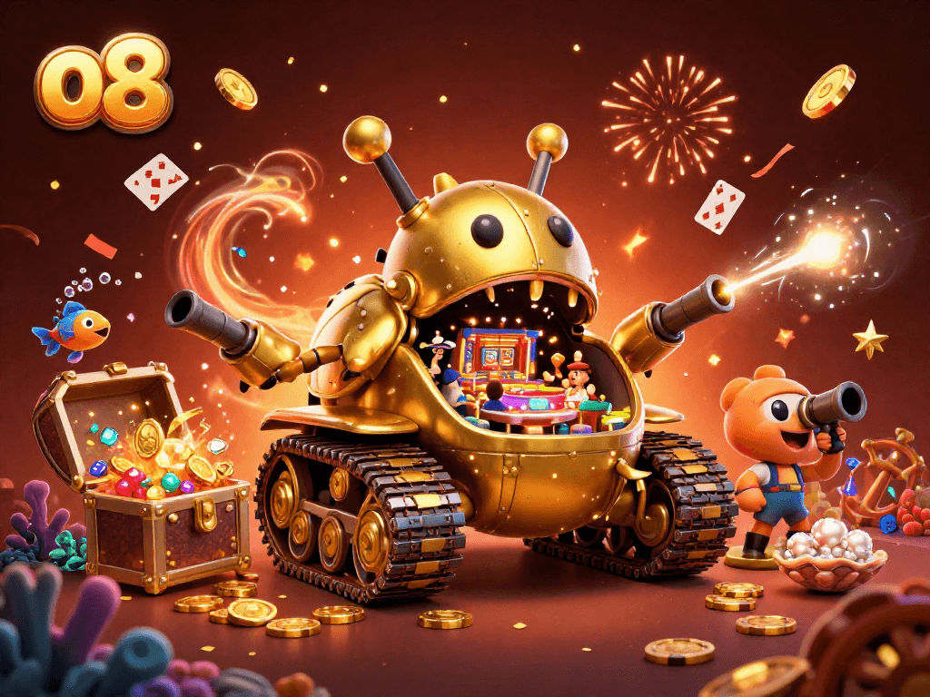 Bet and win big at O8 with this lively illustration showcasing a mini casino adventure.