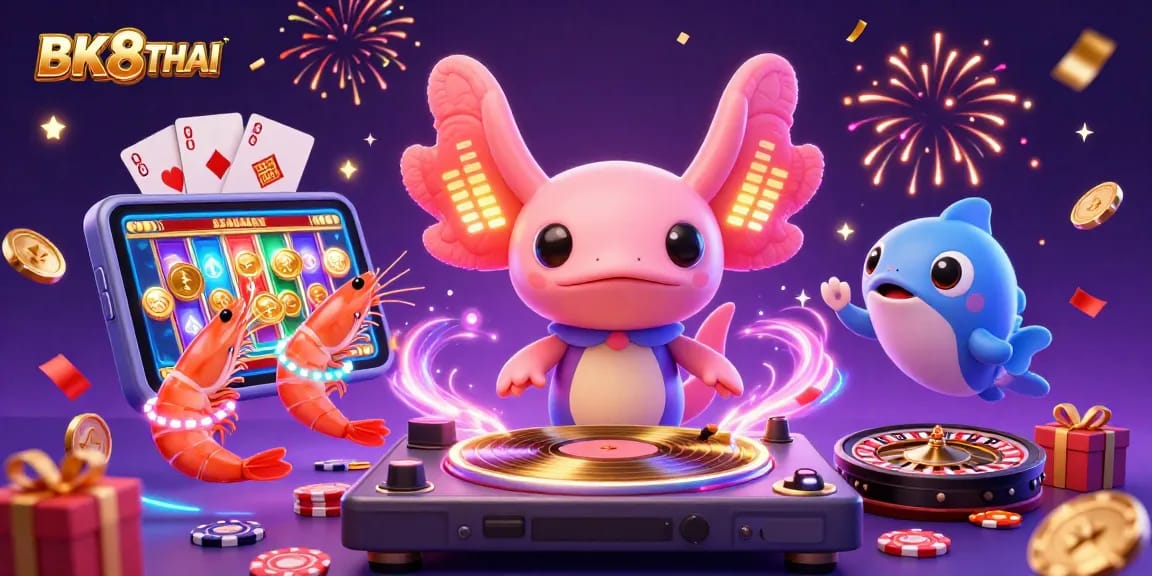 Experience energetic gameplay with BK8THAI's colorful slots and dynamic characters in a vibrant casino atmosphere.