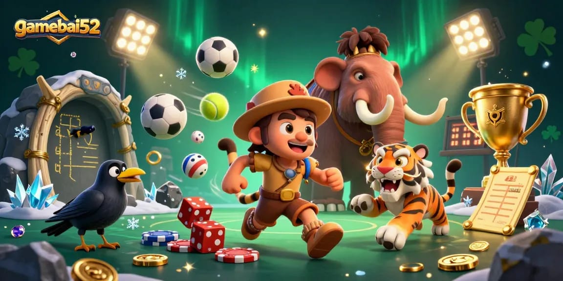 Experience thrilling gameplay with gamebai52 in a vibrant prehistoric casino scene.