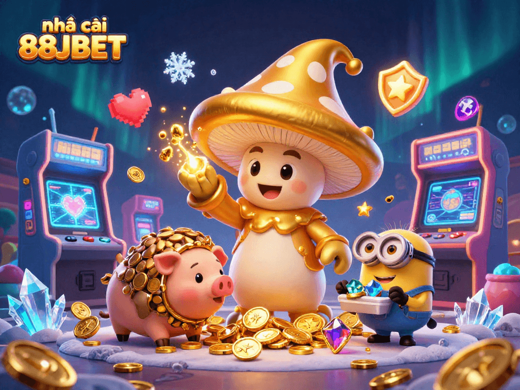 Enhance your gaming at nhà cái 88JBET with a magical gaming scene featuring a golden wizard and treasures.