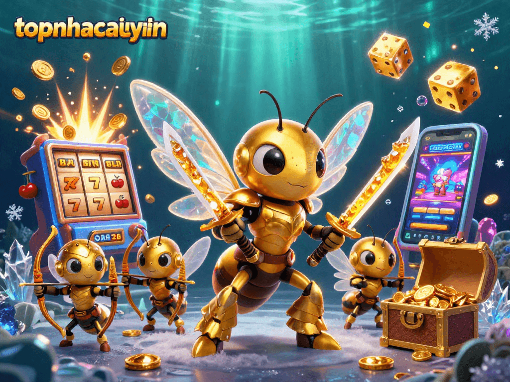 Experience thrilling gameplay with topnhacaiuytinn's vibrant 3D golden hornet and dynamic casino elements.