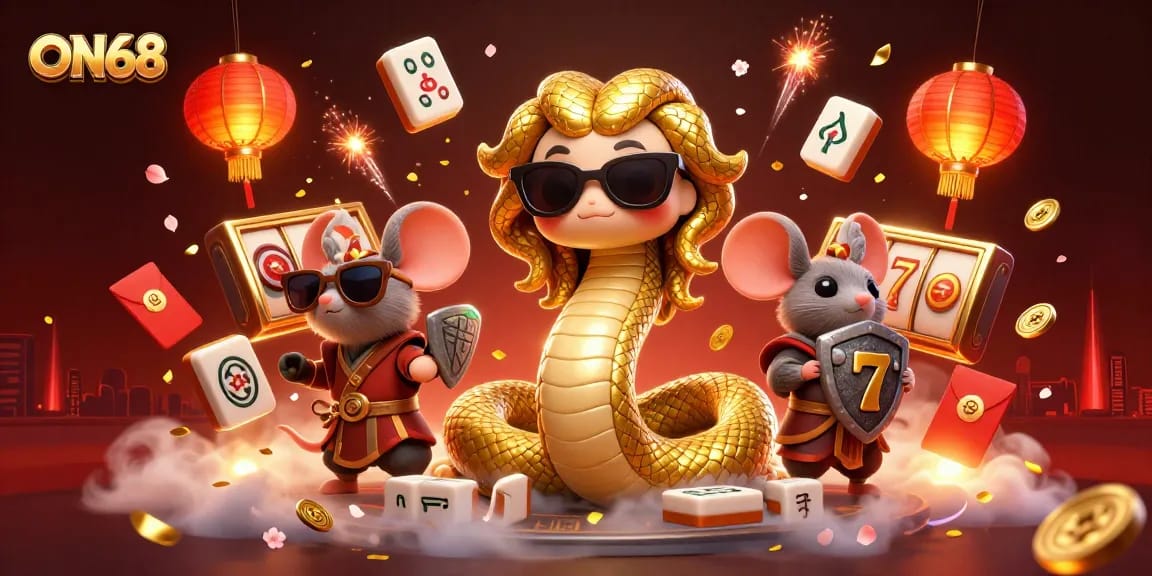 Experience thrilling gaming excitement at ON68 with dazzling characters and casino elements.