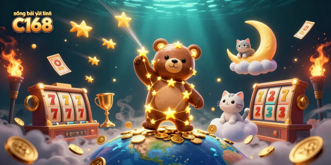 Scoop winnings at sòng bài trực tuyến C168 with slots and festive rewards in this vibrant 3D illustration.