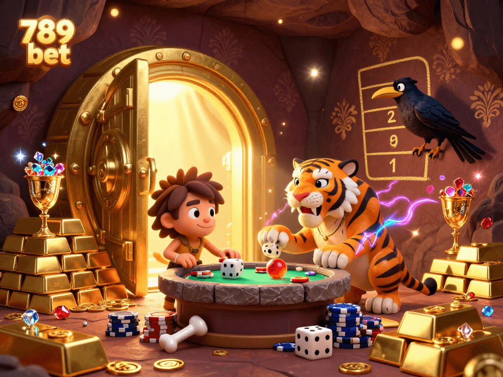 Engage with the thrilling world of 789 bet as caveman duo celebrates wins in their casino.
