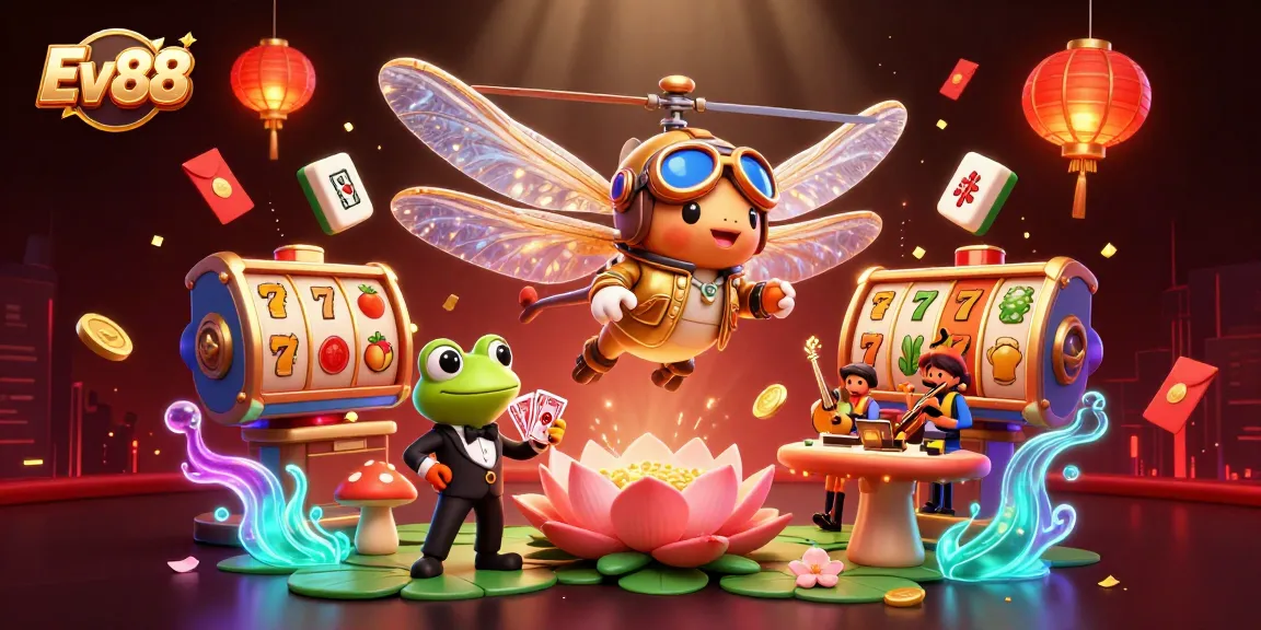 Ev88 players enjoy thrilling slot games with vibrant visuals in this dynamic casino scene.
