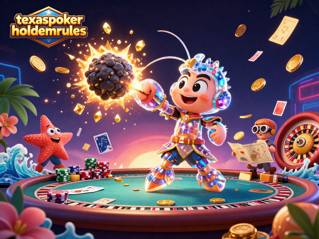 Experience texaspokerholdemrules action as a mantis shrimp punches asteroids amidst a vibrant casino backdrop.