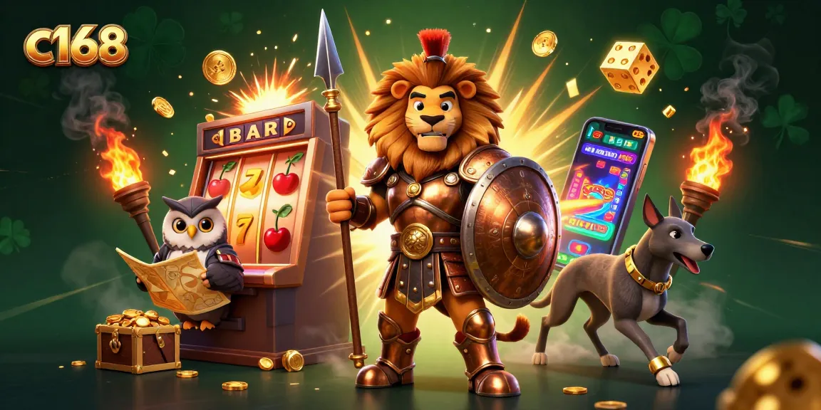 Experience the thrill of c168 casino with a dynamic 3D illustration featuring games and lucky symbols