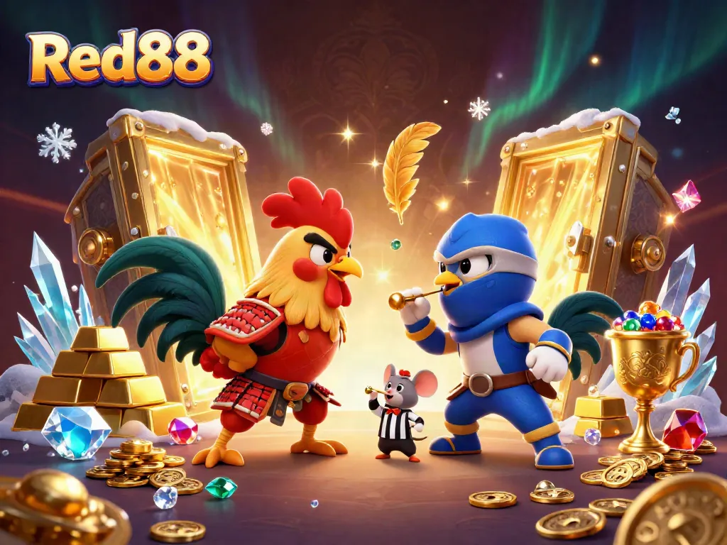 Experience the dynamic showdown of roosters in Red88's exciting gaming universe.