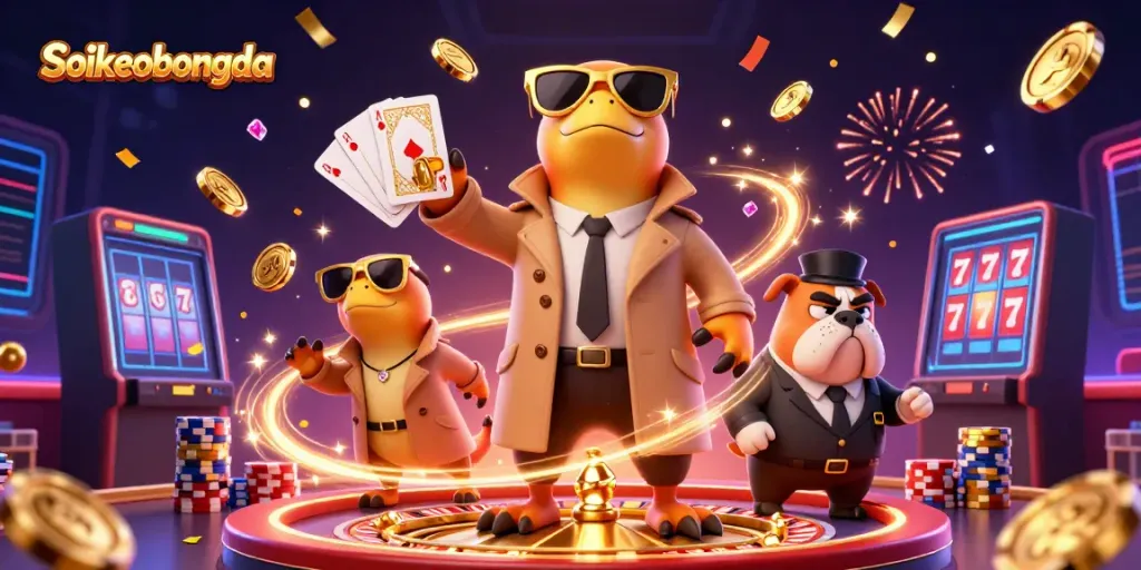 Soikeobongda renders playful raptors at a VIP casino scene, highlighting vibrant gaming elements.