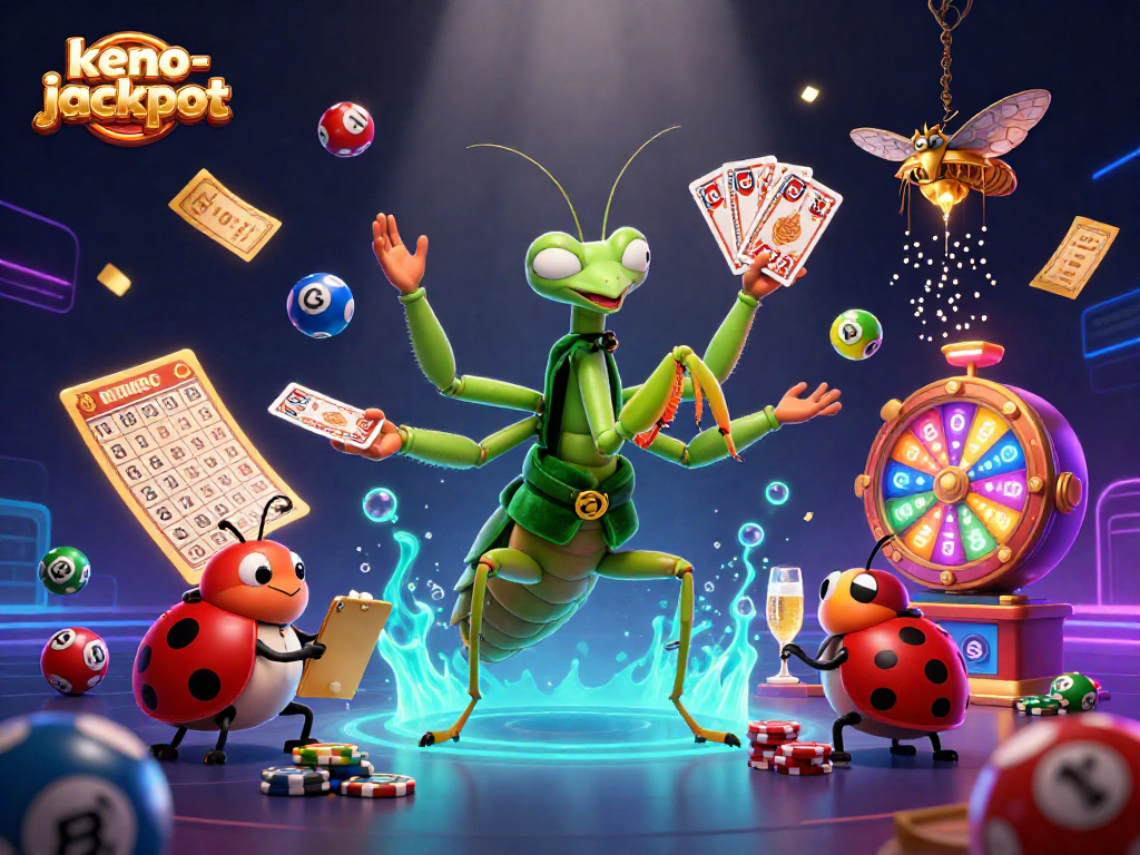 Experience thrilling keno-jackpot action with vibrant gaming elements in this lively casino illustration.