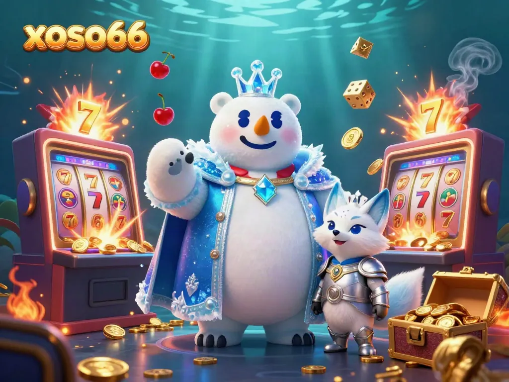 Experience the excitement of xoso66 with a 3D illustration featuring animated characters and dynamic gaming elements.