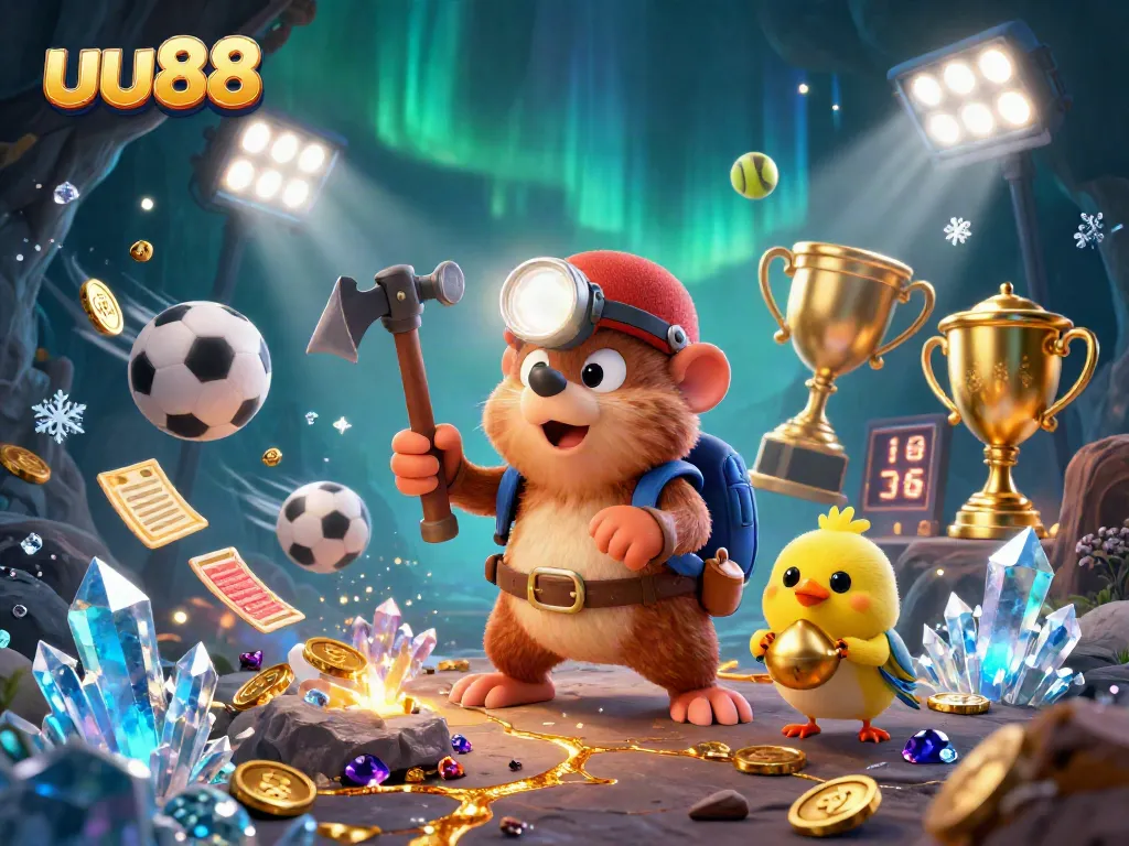 Experience the excitement of uu88 with a vibrant 3D treasure hunting scene filled with dynamic sports betting elements.