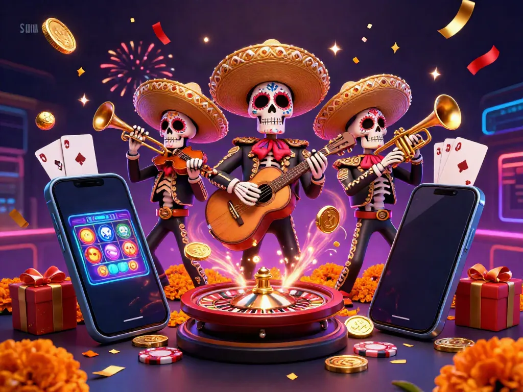 Experience the vibrant SUNWIN casino atmosphere with a colorful mariachi band and exciting gaming elements.