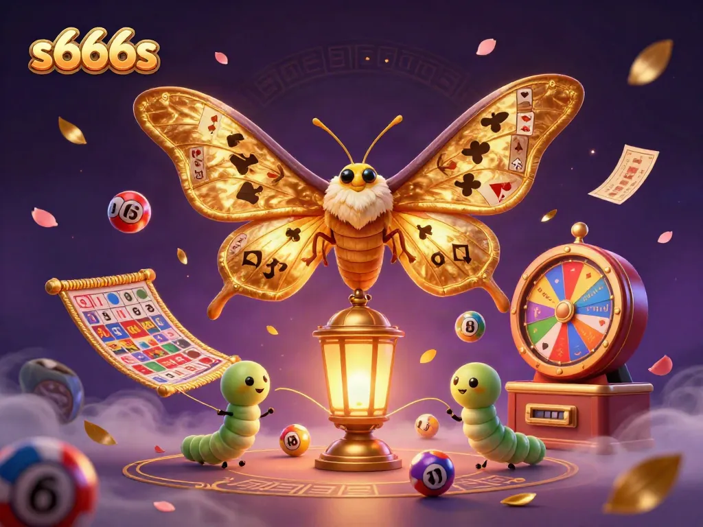 Experience winning thrills with s666s: a vibrant casino scene showcasing dynamic lottery elements and a majestic atlas moth.