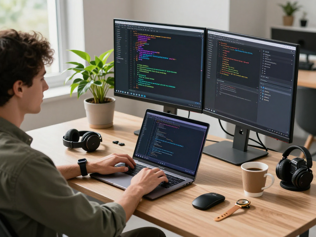 Innovative tech workspace featuring net88 software development coding setup with vibrant atmosphere.