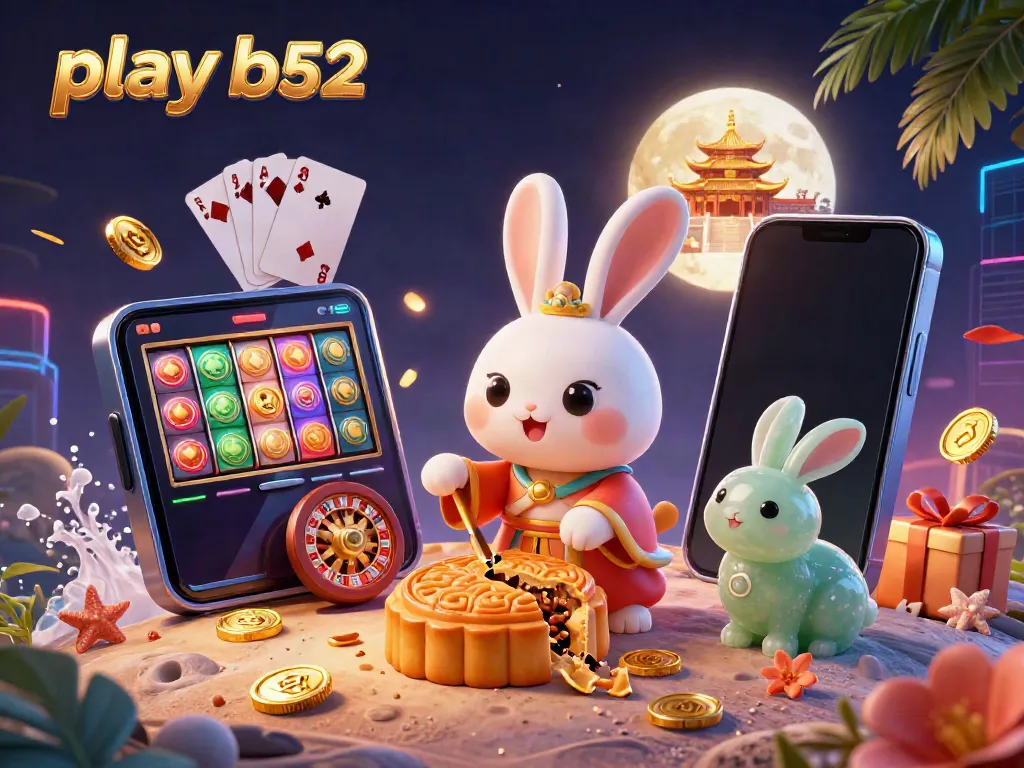 Experience the excitement as you play b52 amidst a vibrant lunar scene with poker chips and slot games.