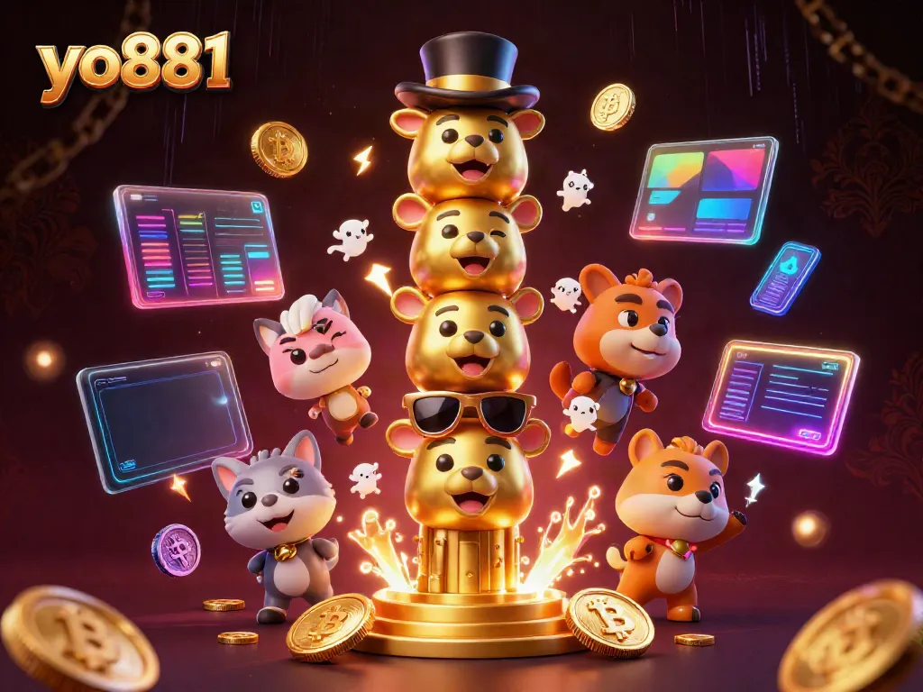 Experience the thrilling world of yo881 casino with vibrant characters and crypto elements in immersive 3D.