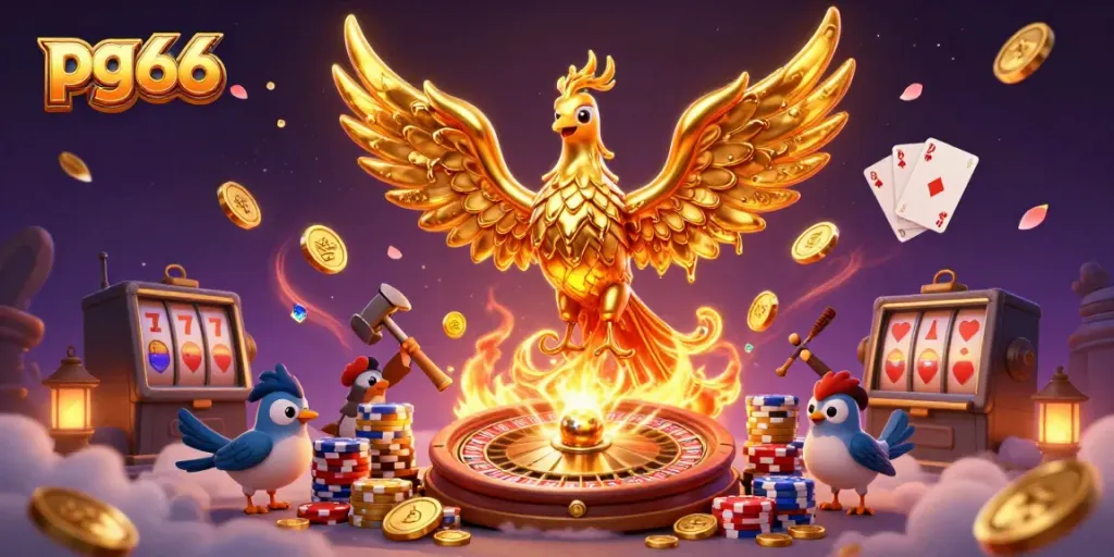 Experience thrilling gambling action with pg66's dynamic gaming scene, where golden elements symbolize victory.