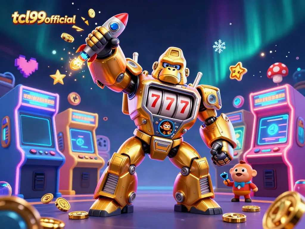 Experience thrilling gameplay at tcl99official with dynamic visuals of a gaming mech and excitement.