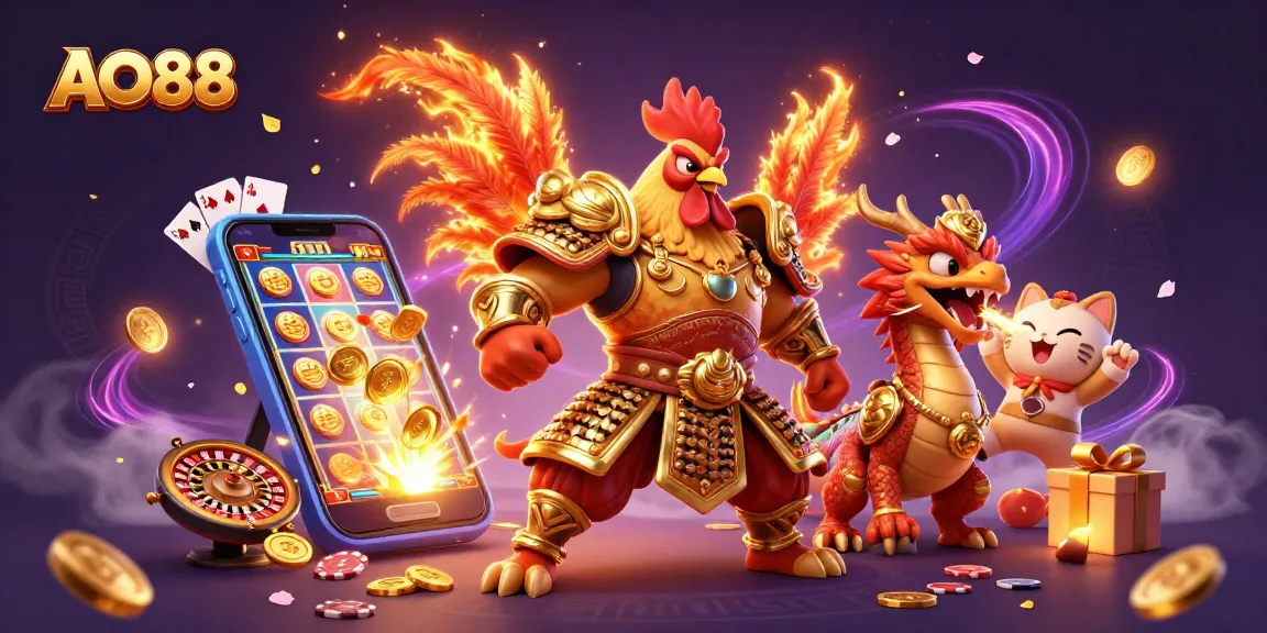 Experience the vibrant AO88 online casino with exciting gaming elements and unique characters in action.