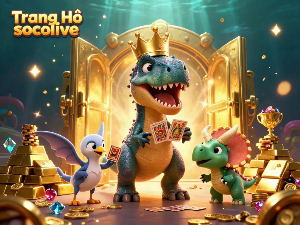 Engage with the thrilling world of Trang Chủ socolive as a T-Rex shuffles cards and stacks chips.
