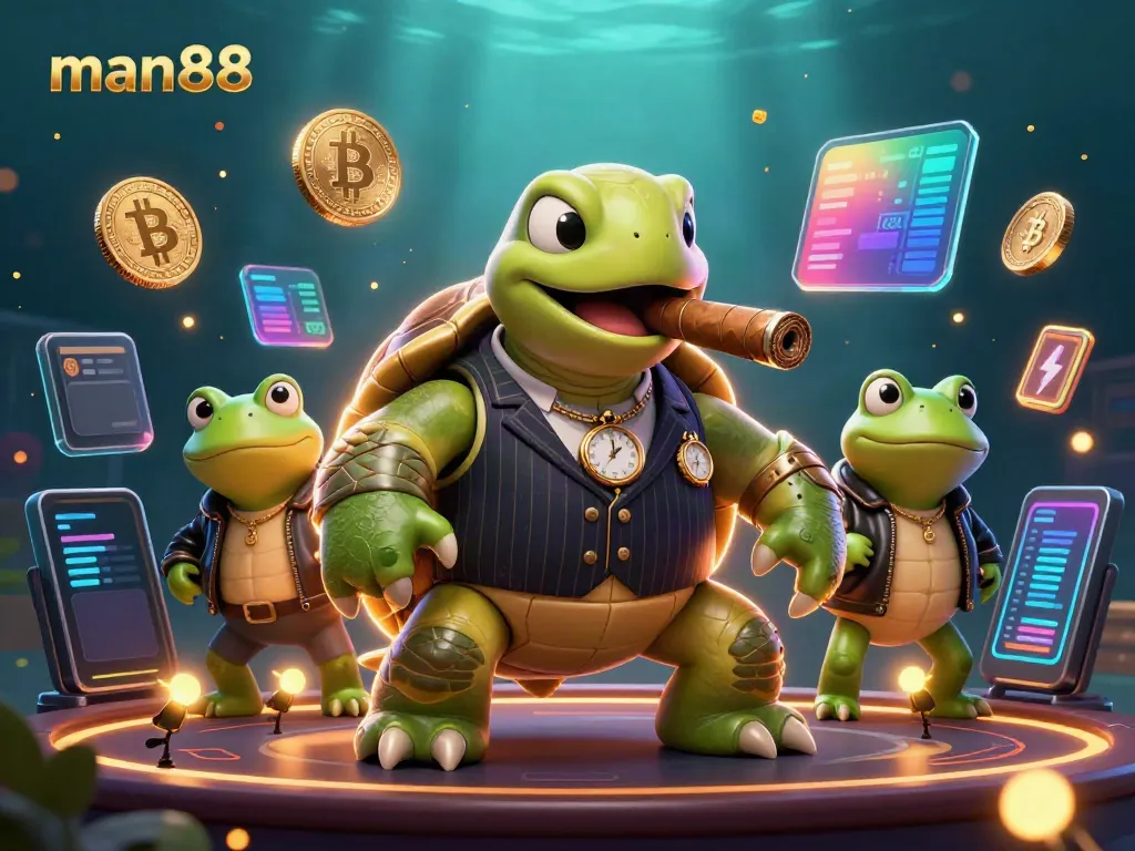 Experience man88 excitement with animated casino characters in a vibrant 3D illustration.