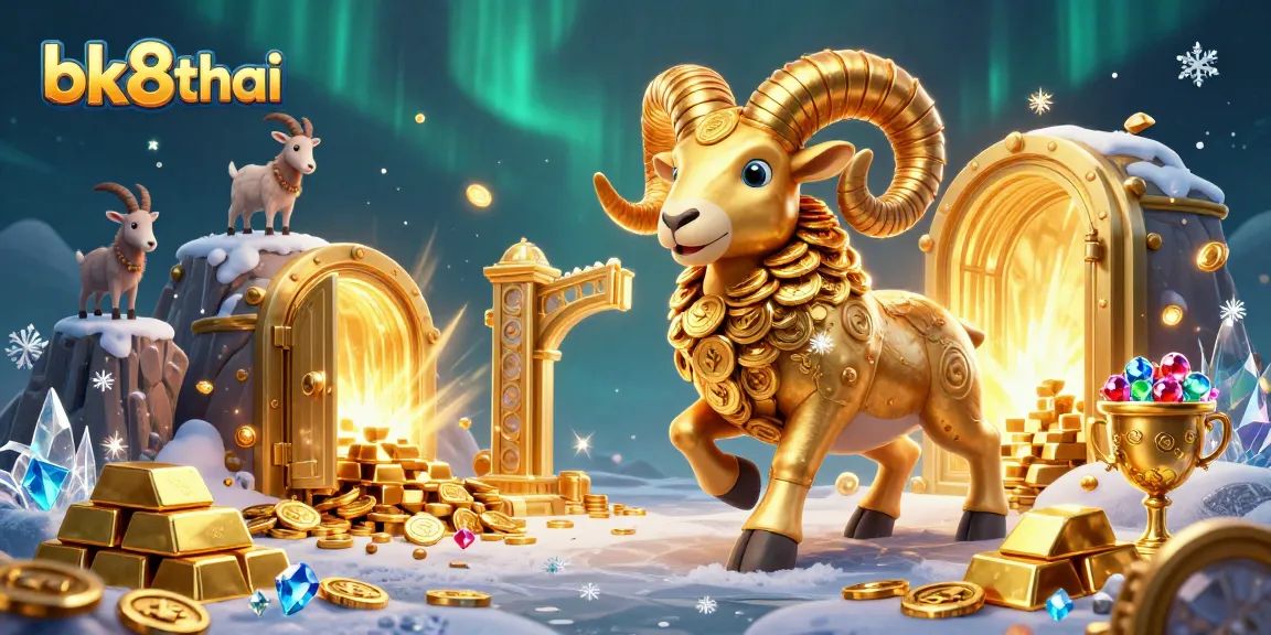 Engage in exhilarating casino adventures with bk8thai featuring a golden ram charging through a treasure vault.