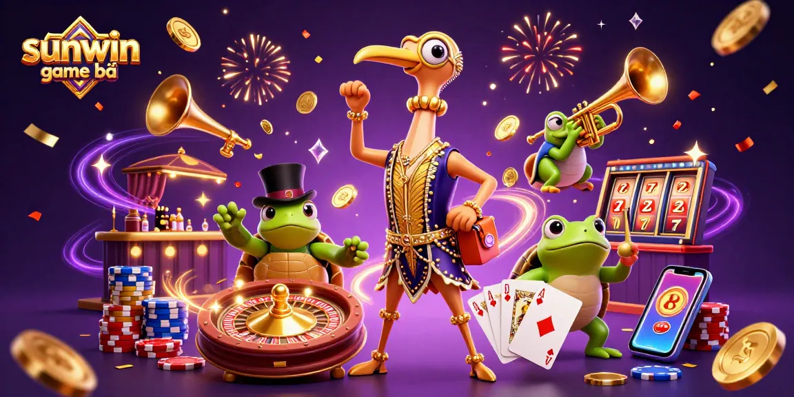 Enjoy the thrill with sunwin game bài as coins and prizes cascade around lively casino characters.