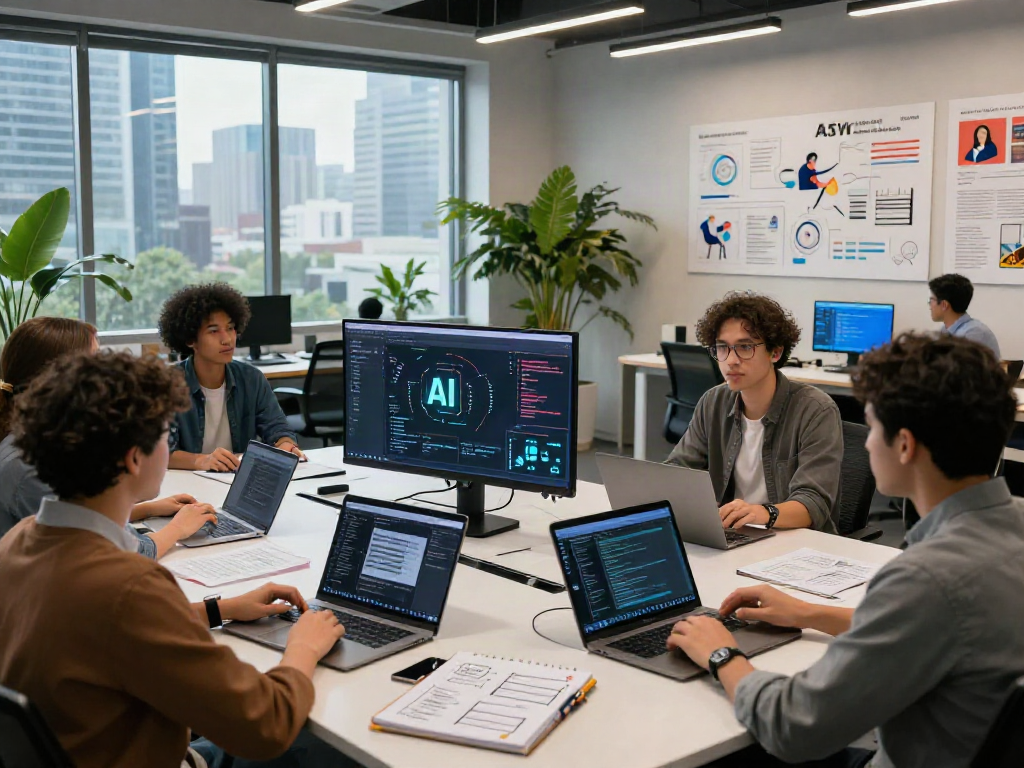 Dynamic team collaborating on nsfw ai technology in a modern workspace.