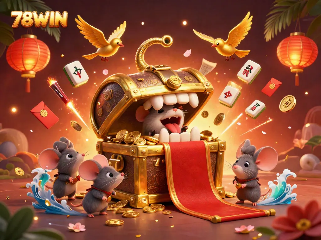 Engage with the 78WIN online gambling experience through a dynamic and vibrant 3D casino illustration.