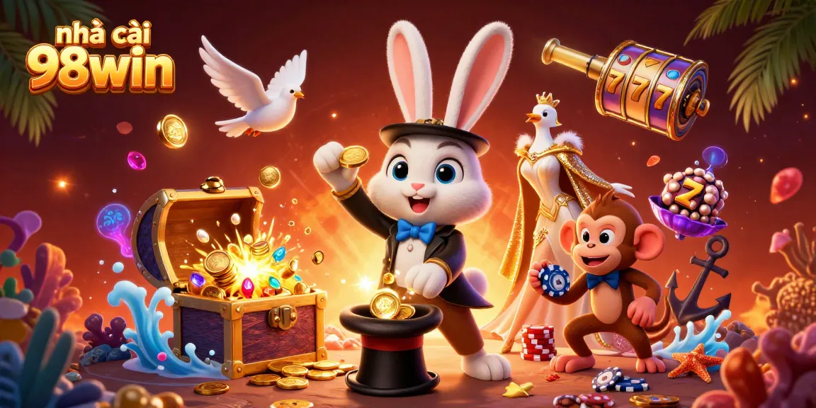 Join the excitement at nhà cái 98win with 3D magical characters and vibrant casino elements.