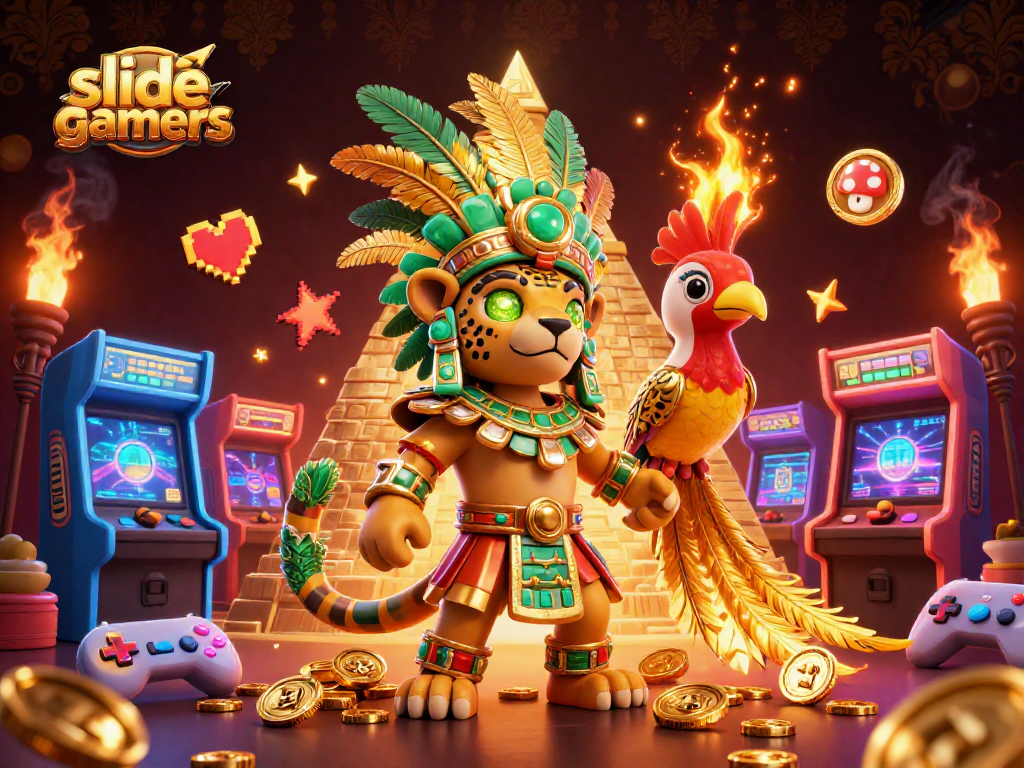Engage in the thrilling action of slidegamers with Mayan-themed characters and vibrant game elements.