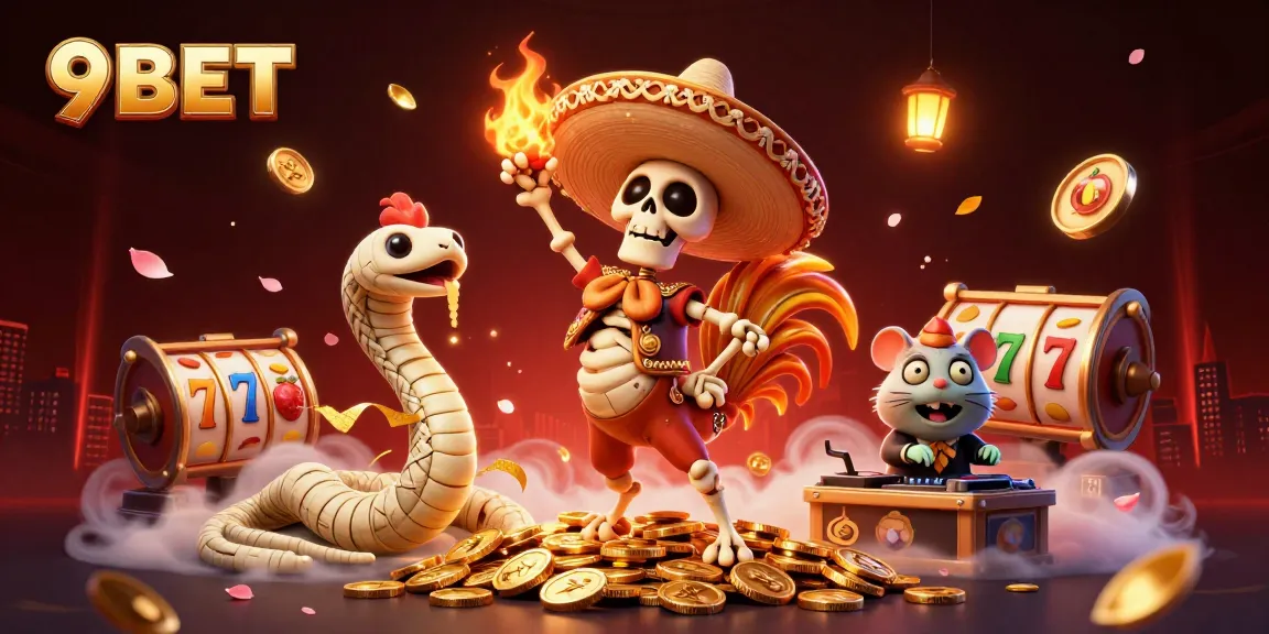 Experience the thrill of 9BET with a festive 3D casino scene alive with color and excitement!