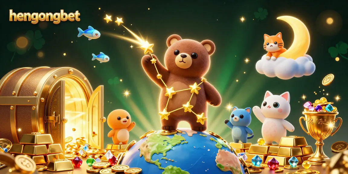 Win big at hengongbet with the constellation bear and treasure in an exciting casino scene.