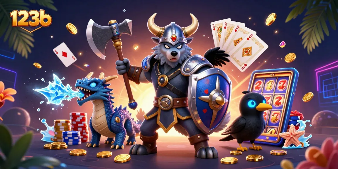 Engage with 123b casino thrills featuring a Viking wolf warrior, fierce dragon, and animated gameplay.