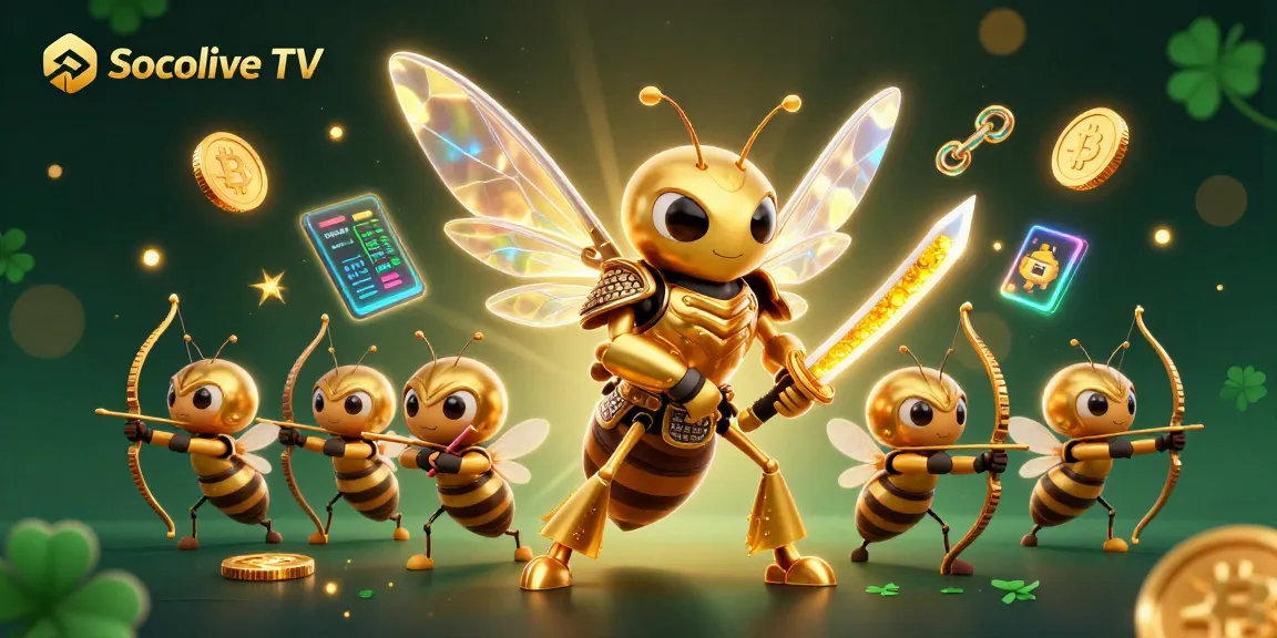 Experience thrilling gameplay with Socolive TV's dynamic illustration showcasing epic crypto and gambling elements.