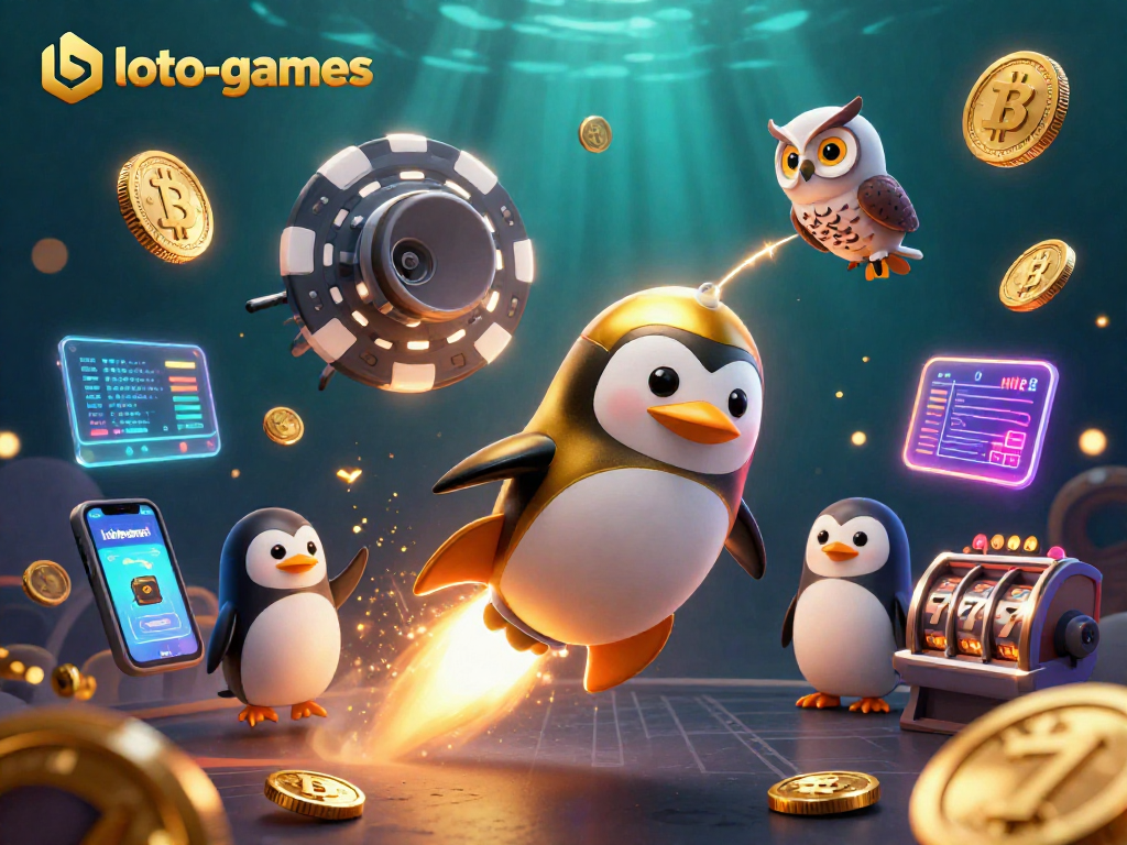 Experience thrilling adventures with loto-games featuring a golden penguin in casino space!