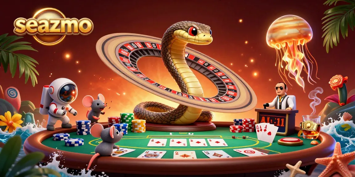 Experience thrilling gameplay at seazmo with vibrant characters placing bets in a cosmic casino.