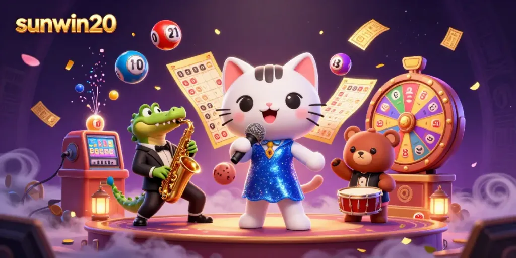 Experience thrilling gameplay at sunwin20 with lively characters and festive casino elements.